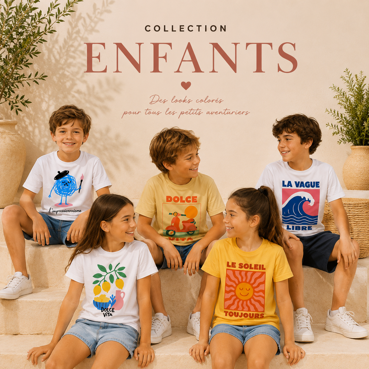 T-shirt enfant rose Little Smile au visage souriant, collection enfant Move98