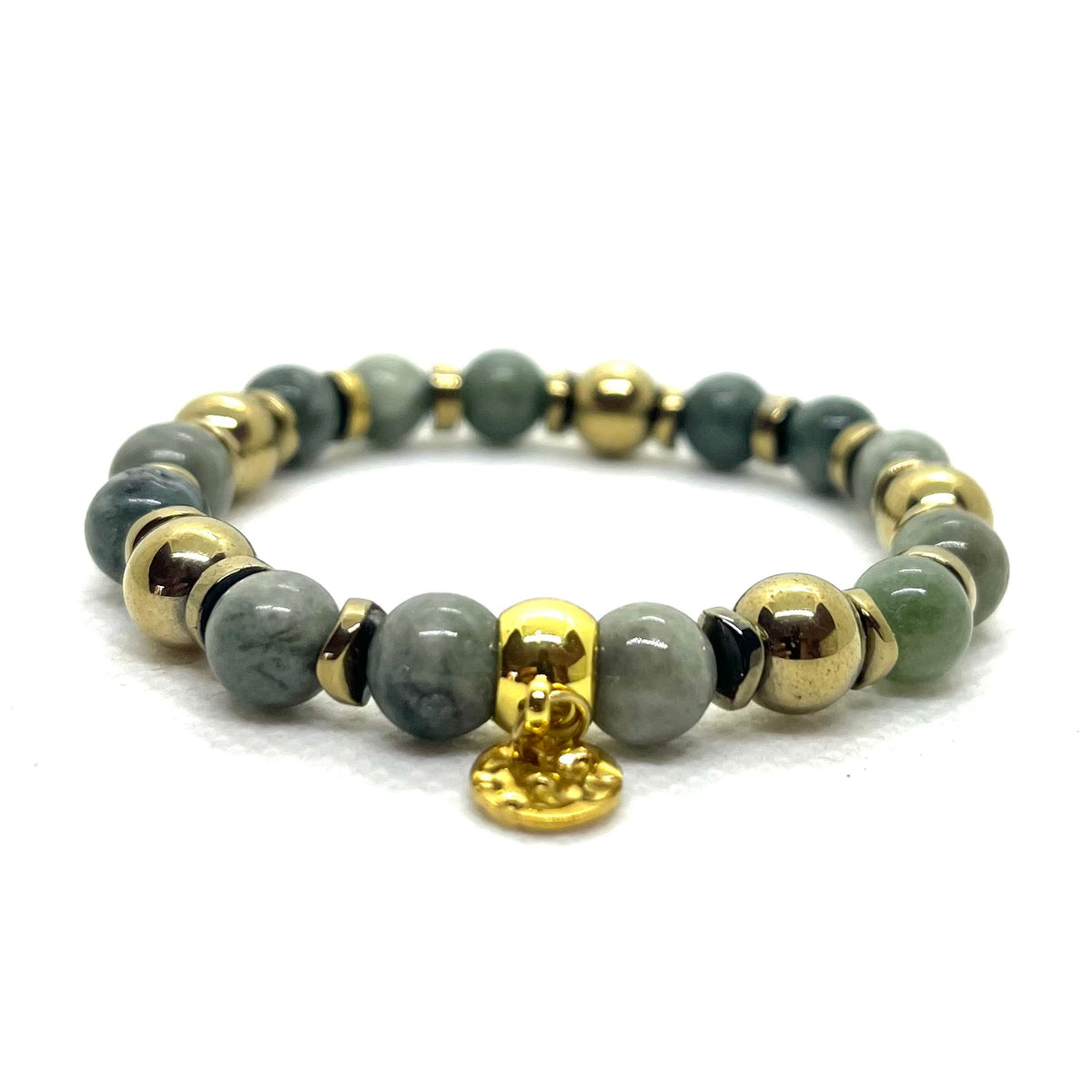 Bracelet en jaspe vert gris marbré 8 mm