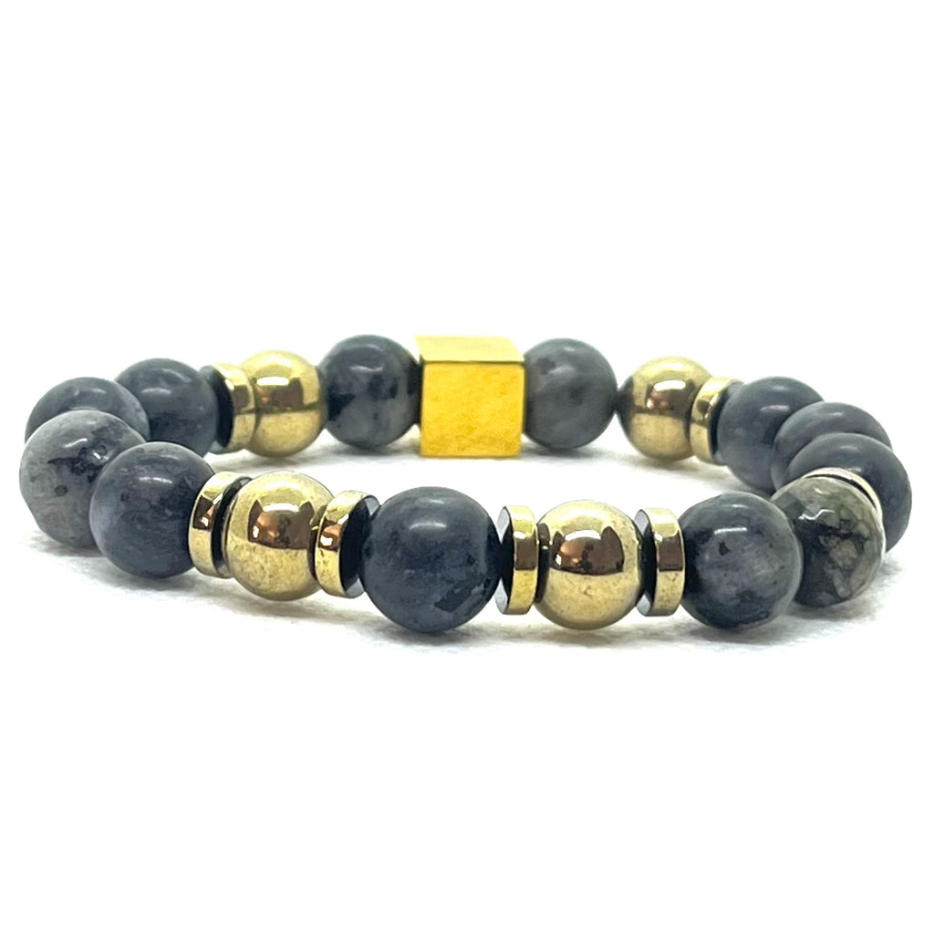 Bracelet Paris XVI 10 mm en jaspe gris anthracite marbré