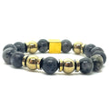 Bracelet Paris XVI 10 mm en jaspe gris anthracite marbré
