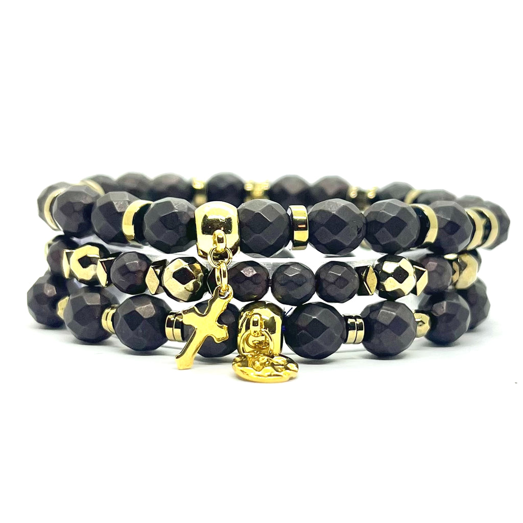 Set de 3 bracelets en hématite bronze facettée