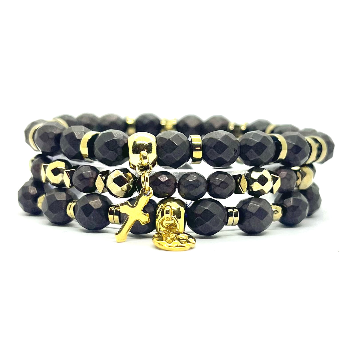 Set de 3 bracelets en hématite bronze facettée