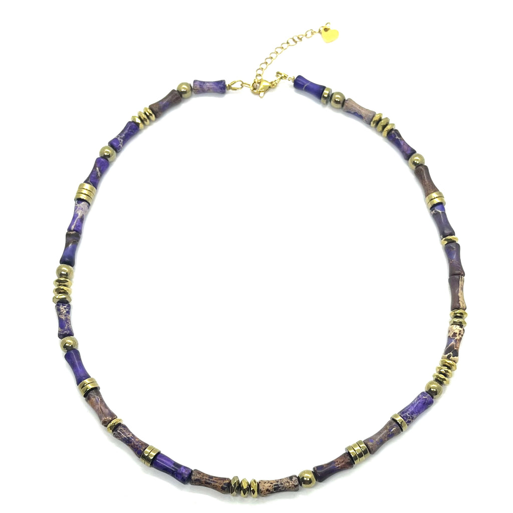 Collier Miss Bambou jaspe impérial violet et brun