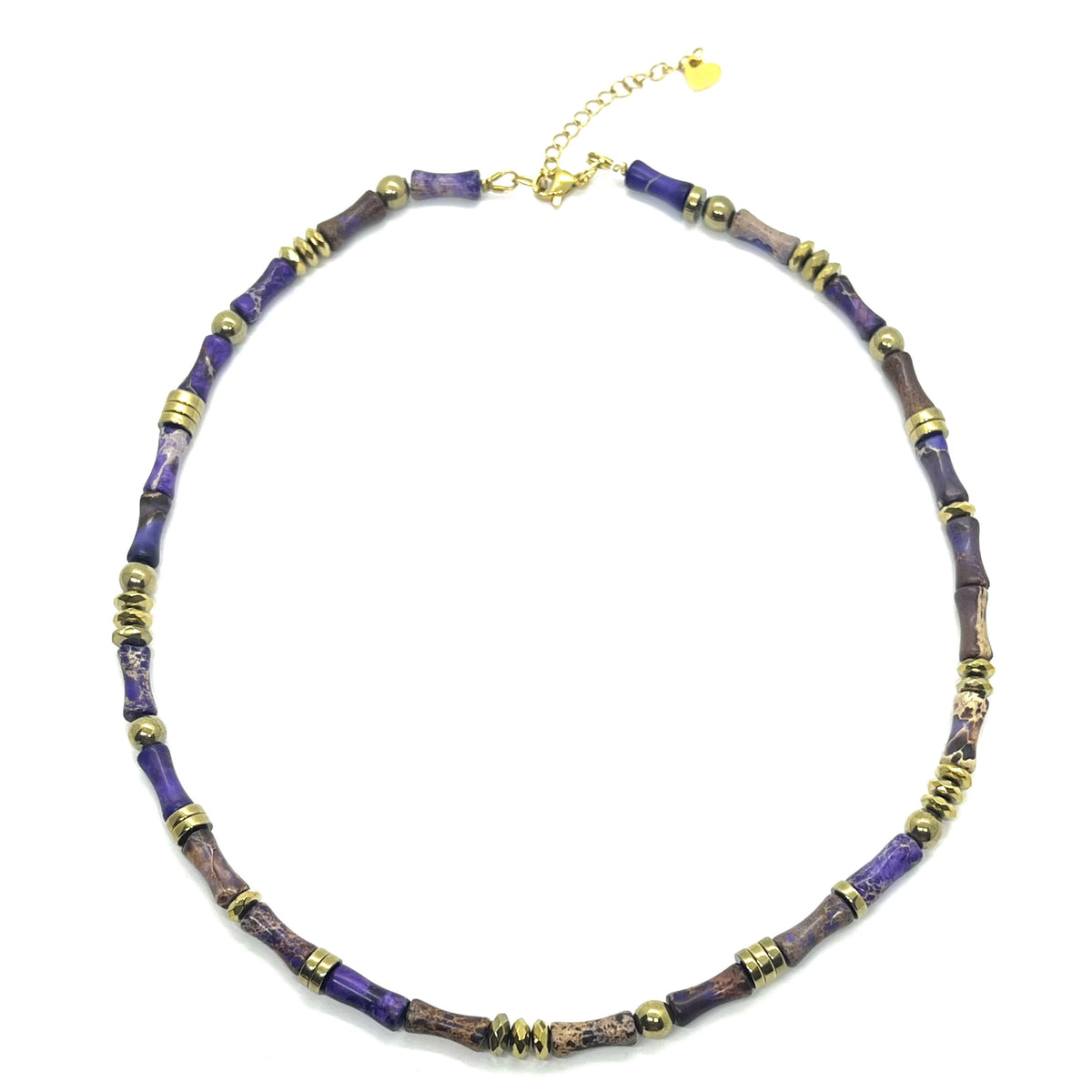 Collier Miss Bambou jaspe impérial violet et brun
