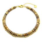Bracelet double rang jaspe heishi et chaînette jaseron acier doré