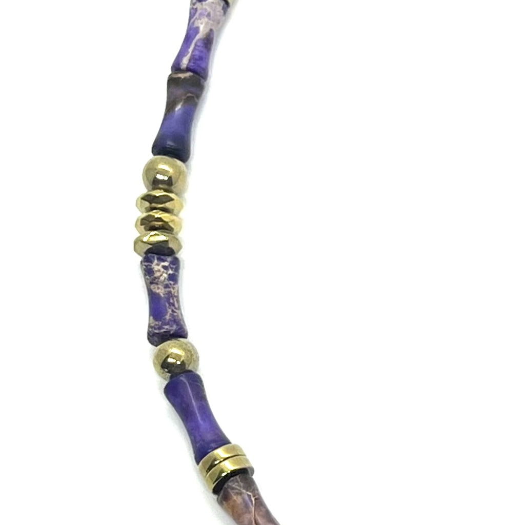 Collier Miss Bambou jaspe impérial violet porté