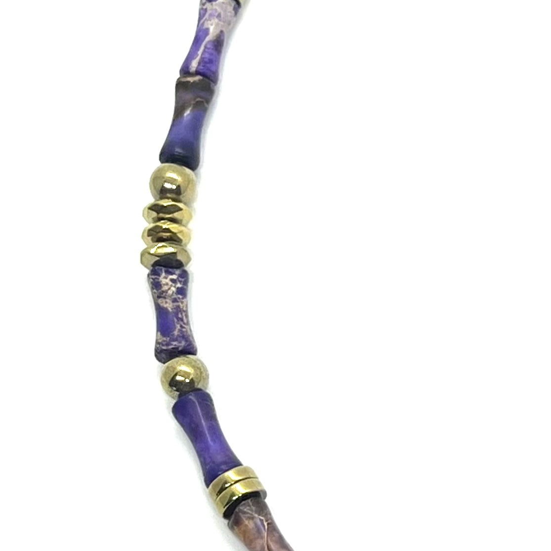 Collier Miss Bambou jaspe impérial violet porté