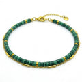 Bracelet double rang malachite heishi et chaînette jaseron acier doré