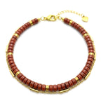 Bracelet double rang jaspe rouge heishi et chaînette jaseron acier doré