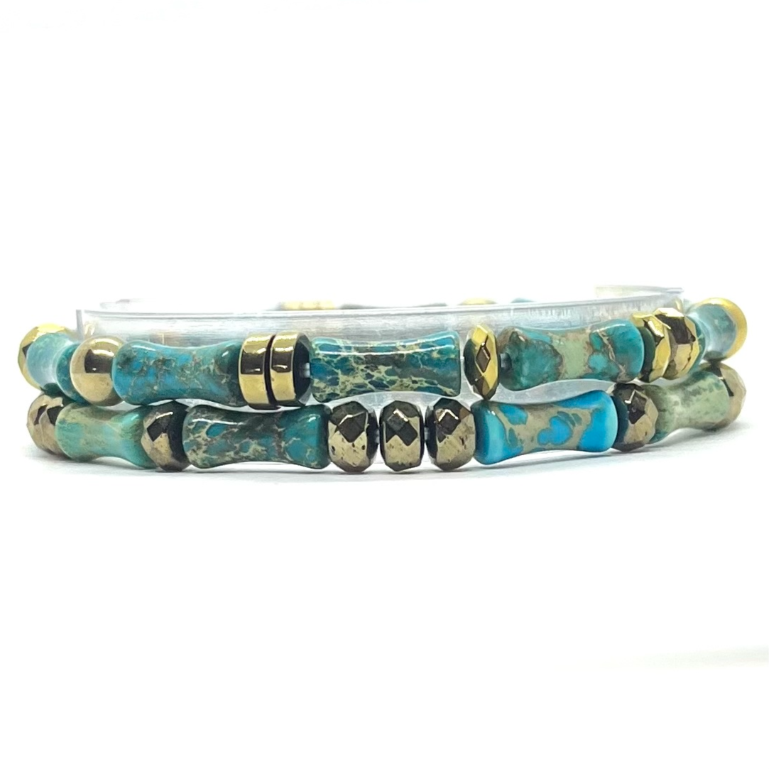 Set de 2 bracelets Miss Bambou jaspe impérial turquoise