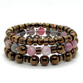 Set de 3 bracelets calcédoine rosée et hématite dorée