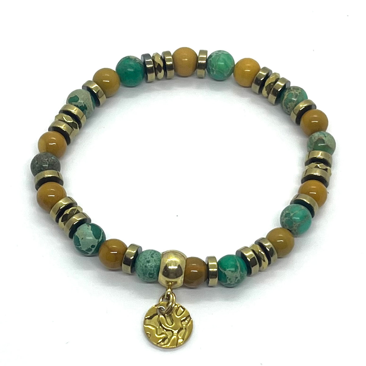 Bracelet Gaïa 6 mm mokaïte et jaspe impérial vert