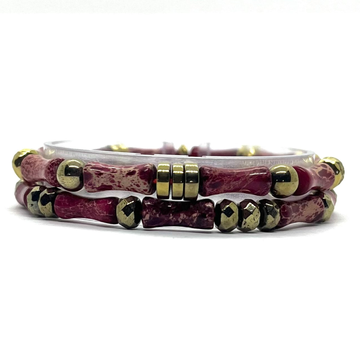 Set de 2 bracelets Miss Bambou jaspe impérial fushia