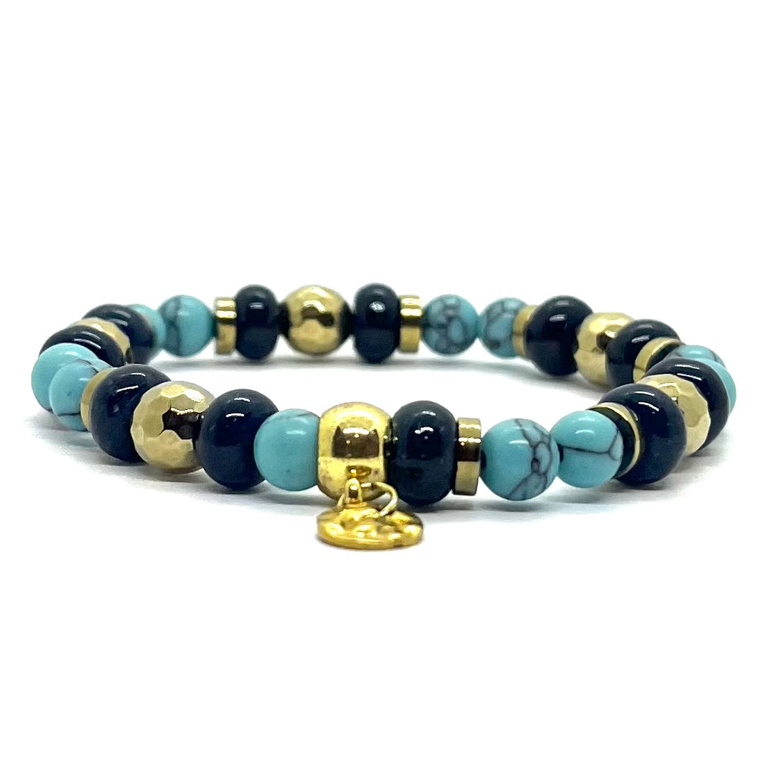 Bracelet Abacus lapis-lazuli turquoise porté au poignet