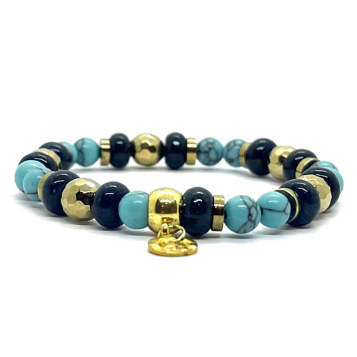 Bracelet Abacus lapis-lazuli turquoise porté au poignet