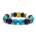 Bracelet Prague 10 mm lapis-lazuli turquoise et howlite