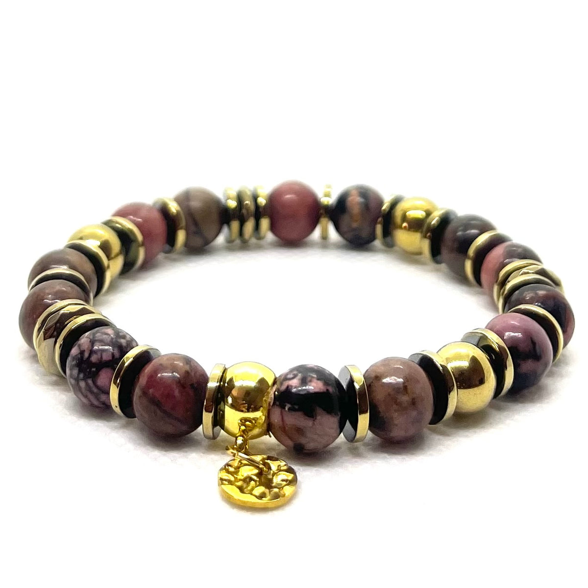Bracelet Les Éphémères en rhodochrosite rose marbrée 8 mm