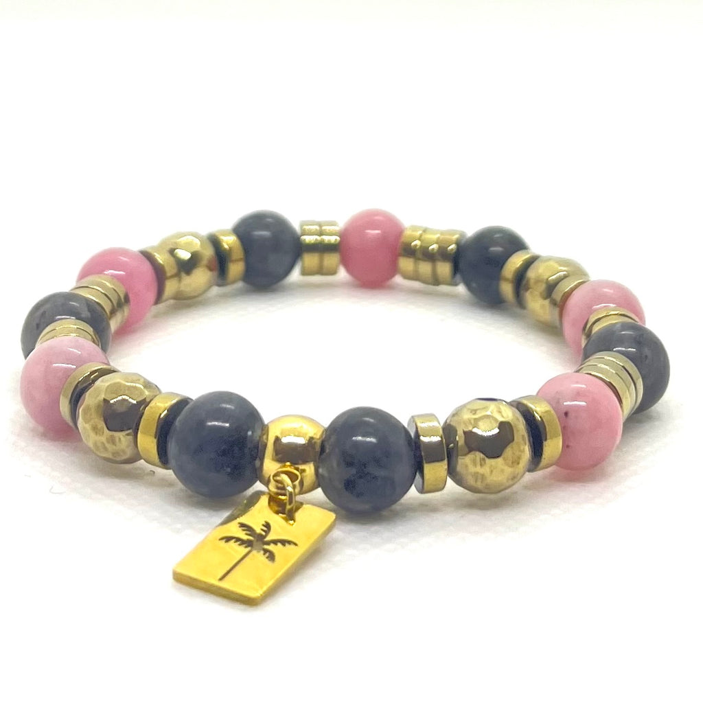 Bracelet Beaulieu 8 mm quartz rose et labradorite