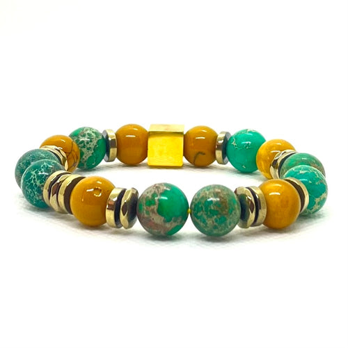 Bracelet Prague 10 mm mokaïte et jaspe impérial vert