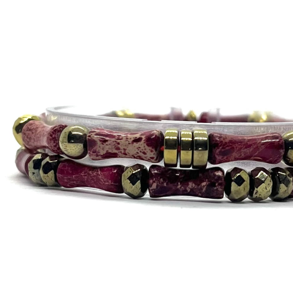 Bracelets Miss Bambou jaspe impérial fushia portés au poignet