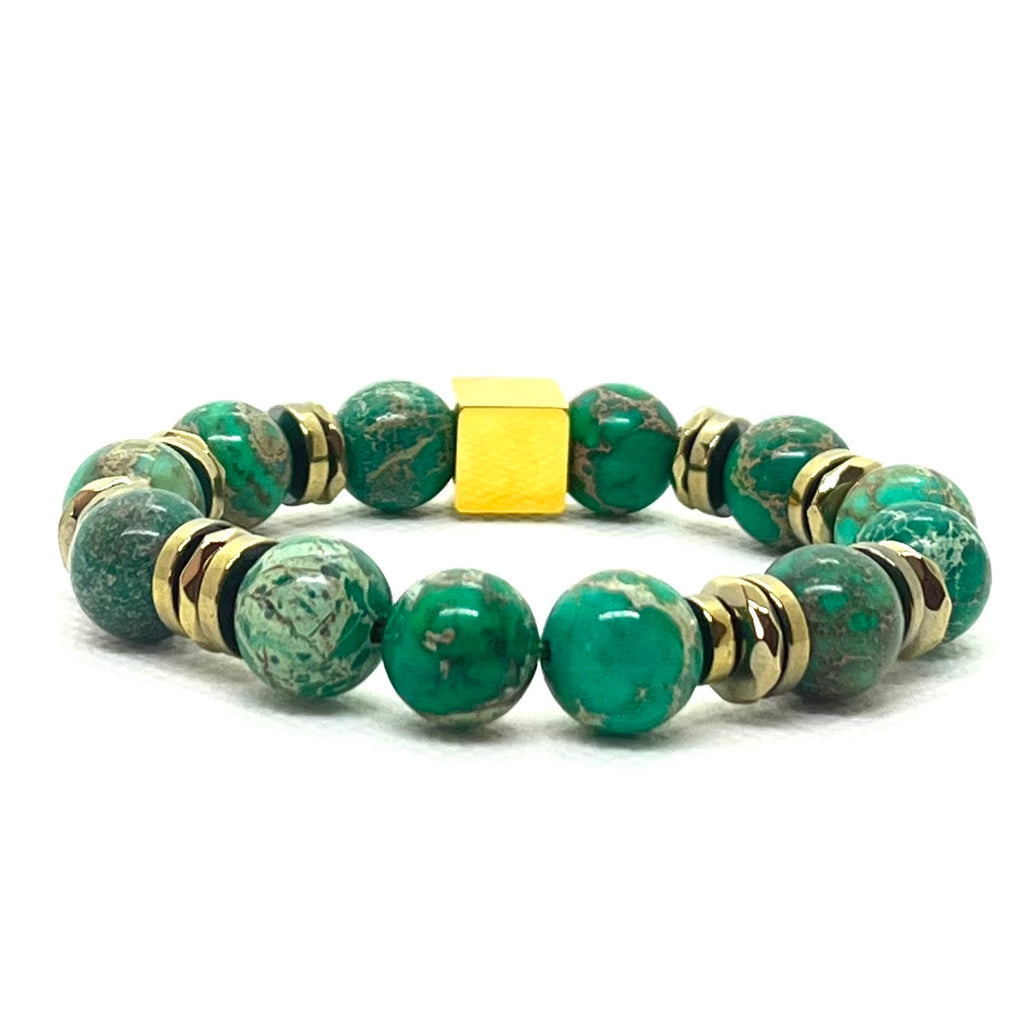 Bracelet Prague 10 mm en jaspe vert marbré