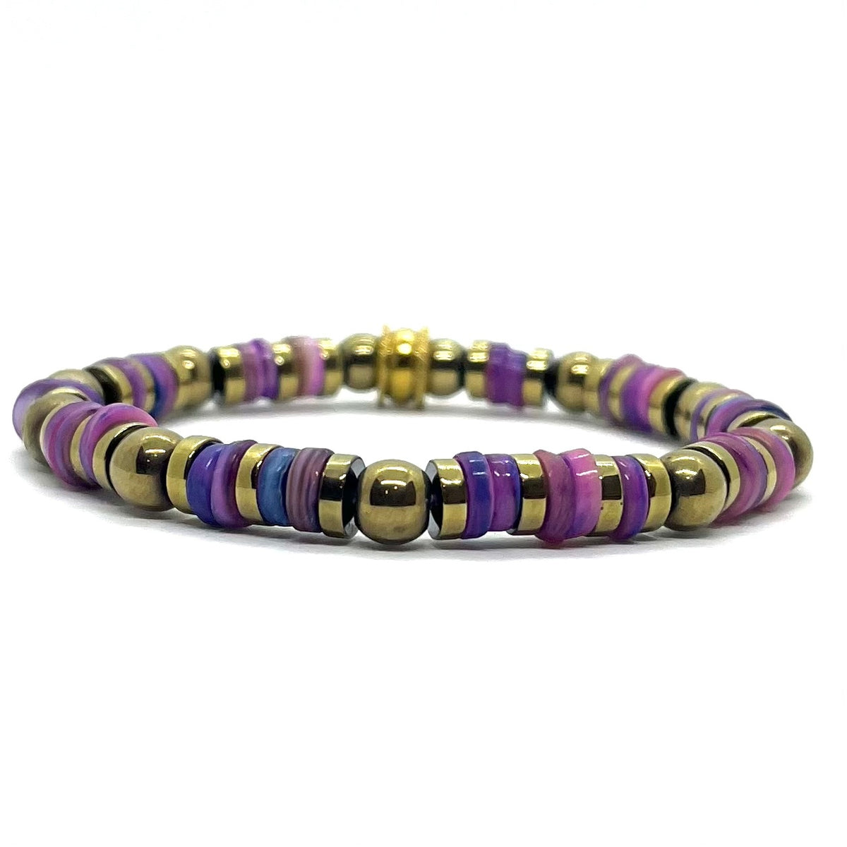 Bracelet Abysse en perles heishi de coquillage violet et bleu nacré