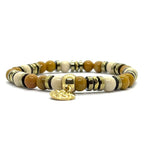 Bracelet Gaïa 6 mm mokaïte et perles de fossile ivoire
