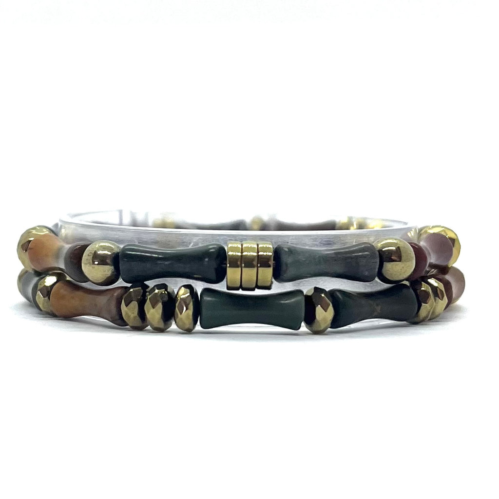 Set de 2 bracelets Miss Bambou jaspe impérial brun et vert