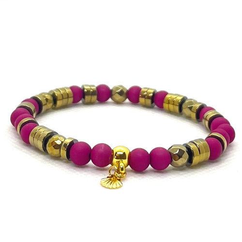 Bracelet Les Éphémères en perles fantaisie fuchsia mates 6 mm