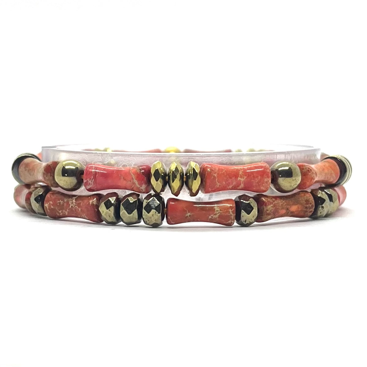 Set de 2 bracelets Miss Bambou jaspe impérial orangé