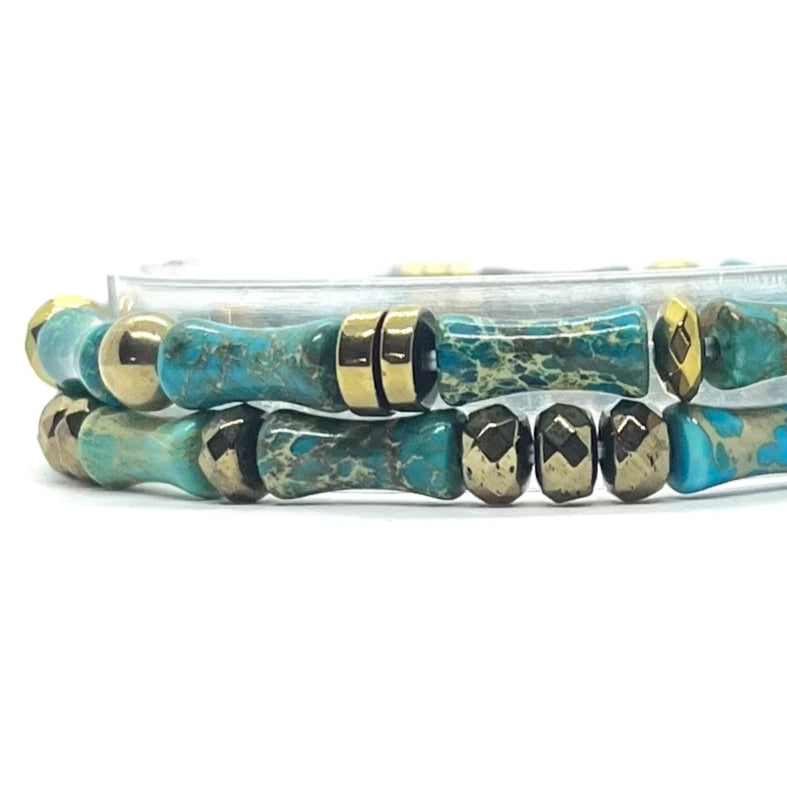 Bracelets Miss Bambou jaspe impérial turquoise portés
