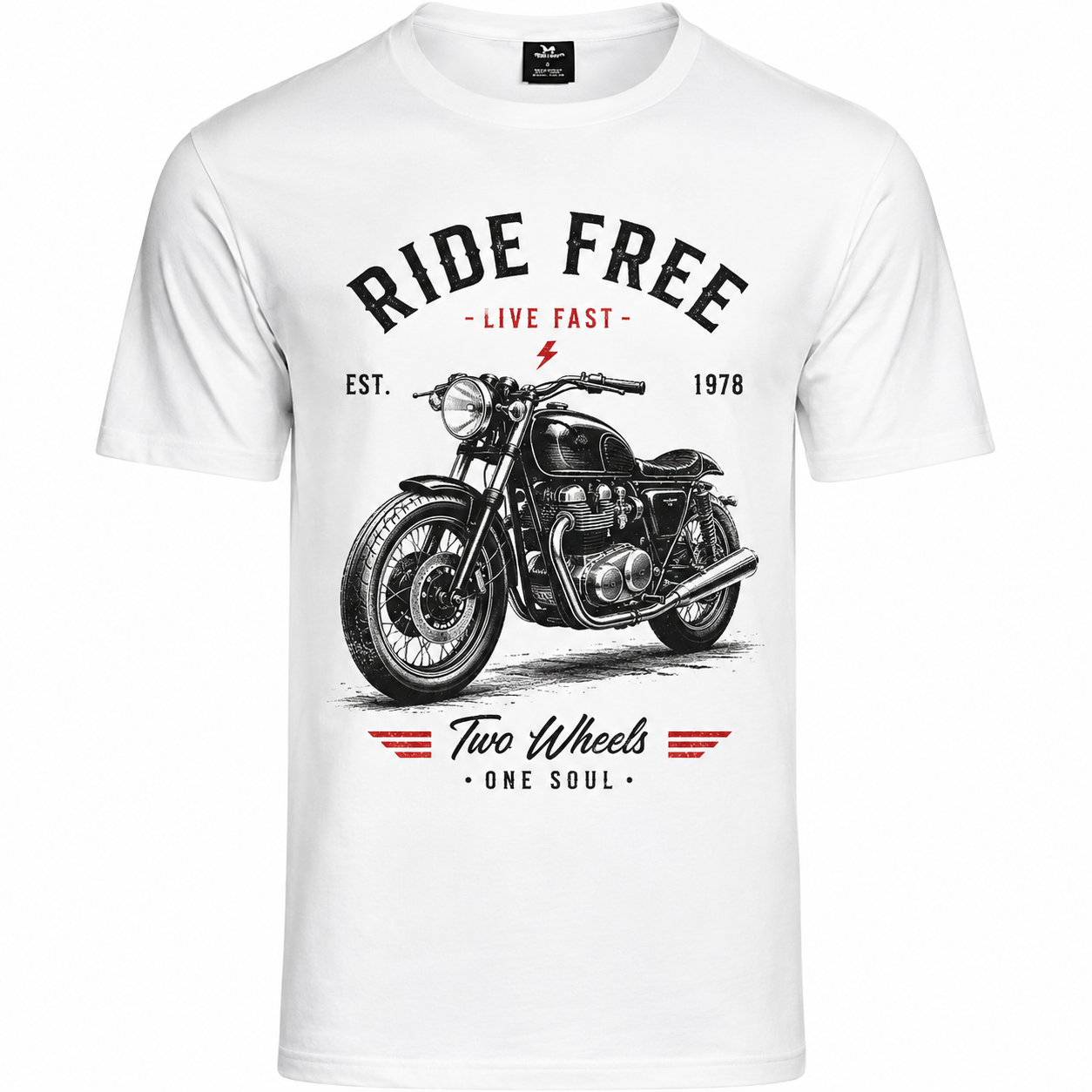 T-shirt homme Moto Café Racer Vintage : détail de la moto café racer rétro