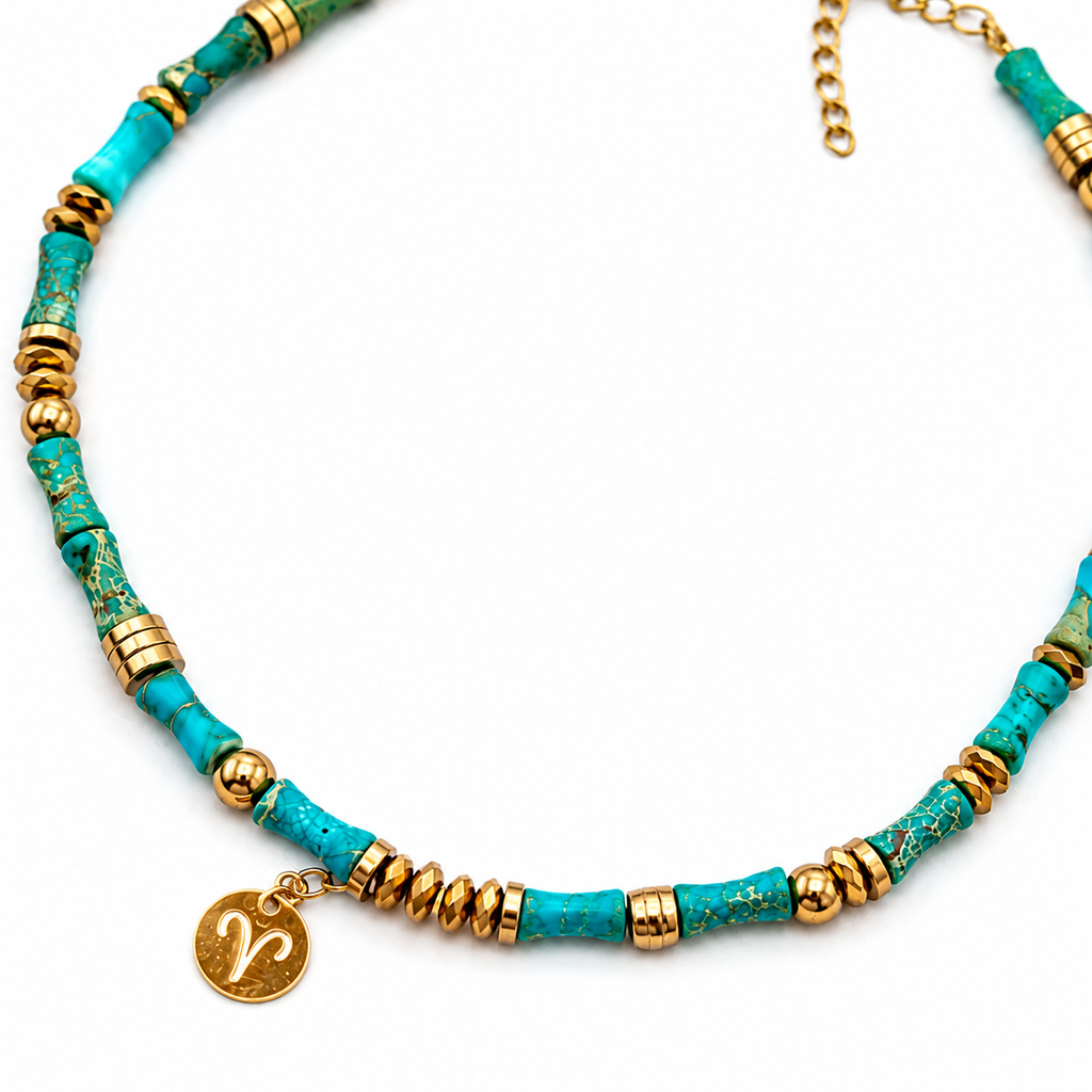 Collier Zodiaque Jaspe impérial & médaille astrologique