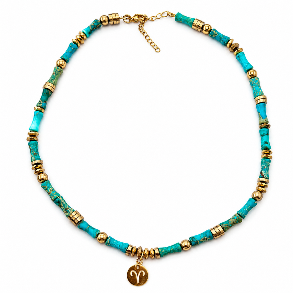 Collier Zodiaque Jaspe impérial & médaille astrologique