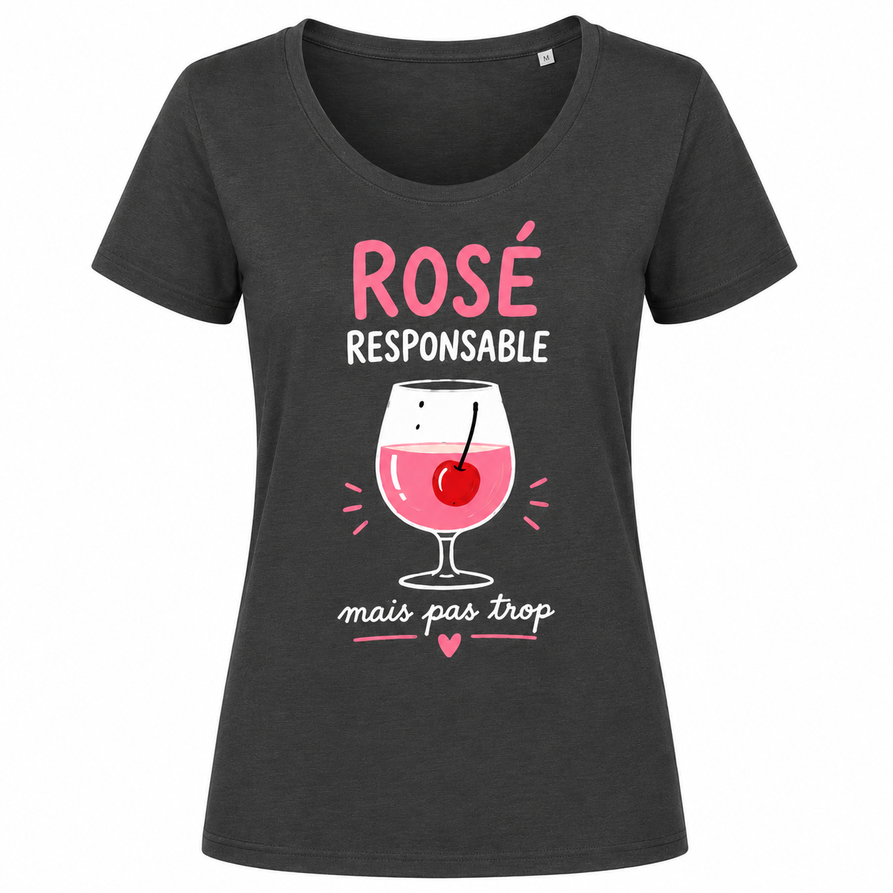 T-shirt anthracite Rosé Responsable : détail du motif Rosé Responsable