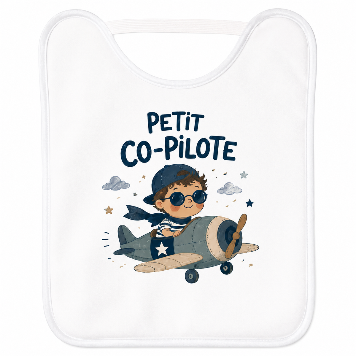 Bavoir Petit Co-Pilote, bavoir bébé en coton imprimé en France — autre vue