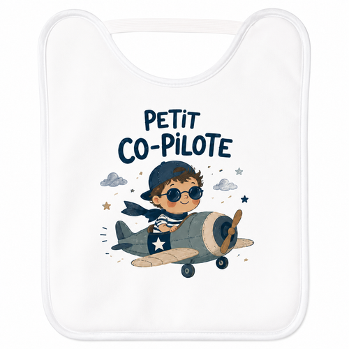 Bavoir Petit Co-Pilote, bavoir bébé en coton imprimé en France — autre vue