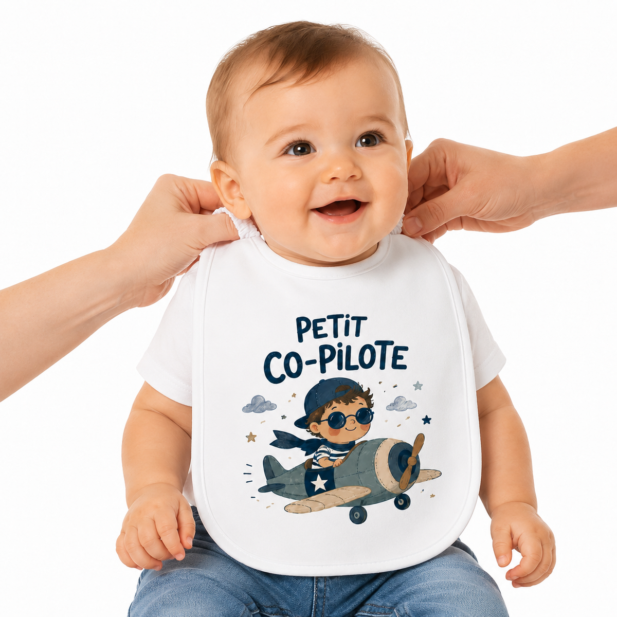 Bavoir Petit Co-Pilote, bavoir bébé en coton imprimé en France — vue complémentaire 4
