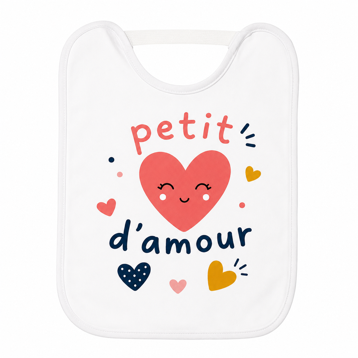 Bavoir Petit Cœur d'Amour, bavoir bébé en coton imprimé en France — autre vue