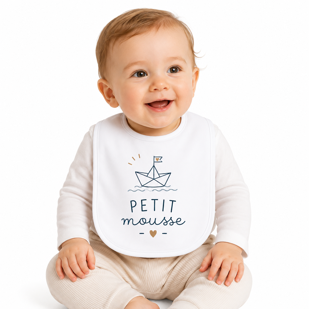 Bavoir Petit Mousse, bavoir bébé en coton imprimé en France