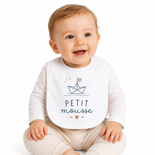 Bavoir Petit Mousse, bavoir bébé en coton imprimé en France