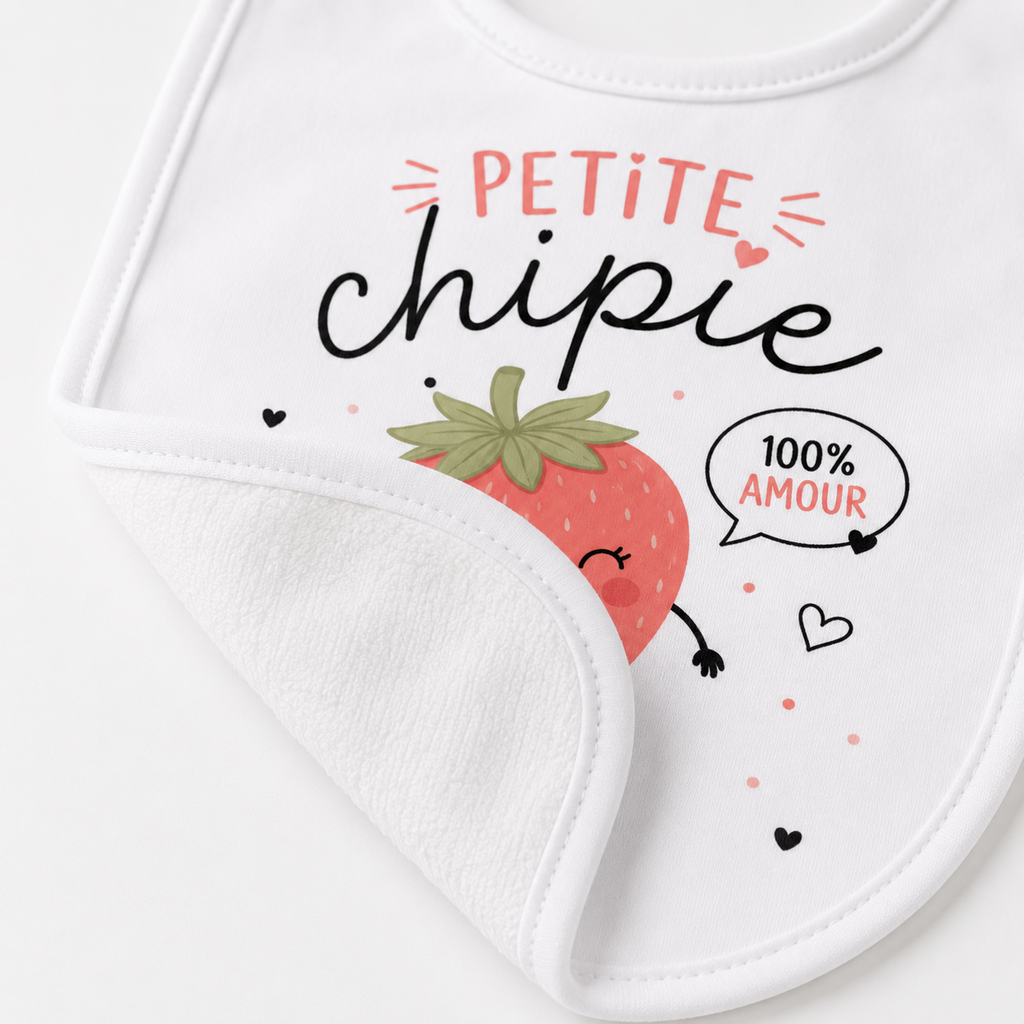 Bavoir Petite Chipie, bavoir bébé en coton imprimé en France — vue complémentaire 3
