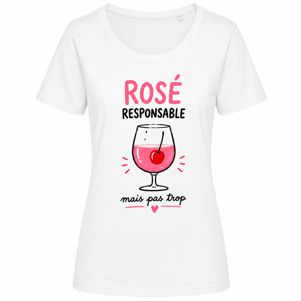 T-shirt blanc Rosé Responsable : détail du motif Rosé Responsable