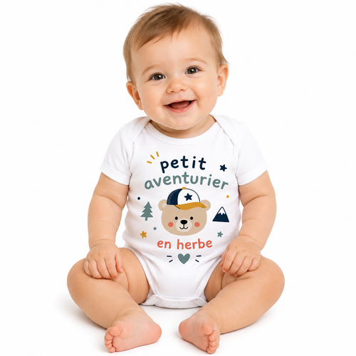 Body bébé Petit Aventurier en Herbe : motif aventurier, cadeau de naissance garçon