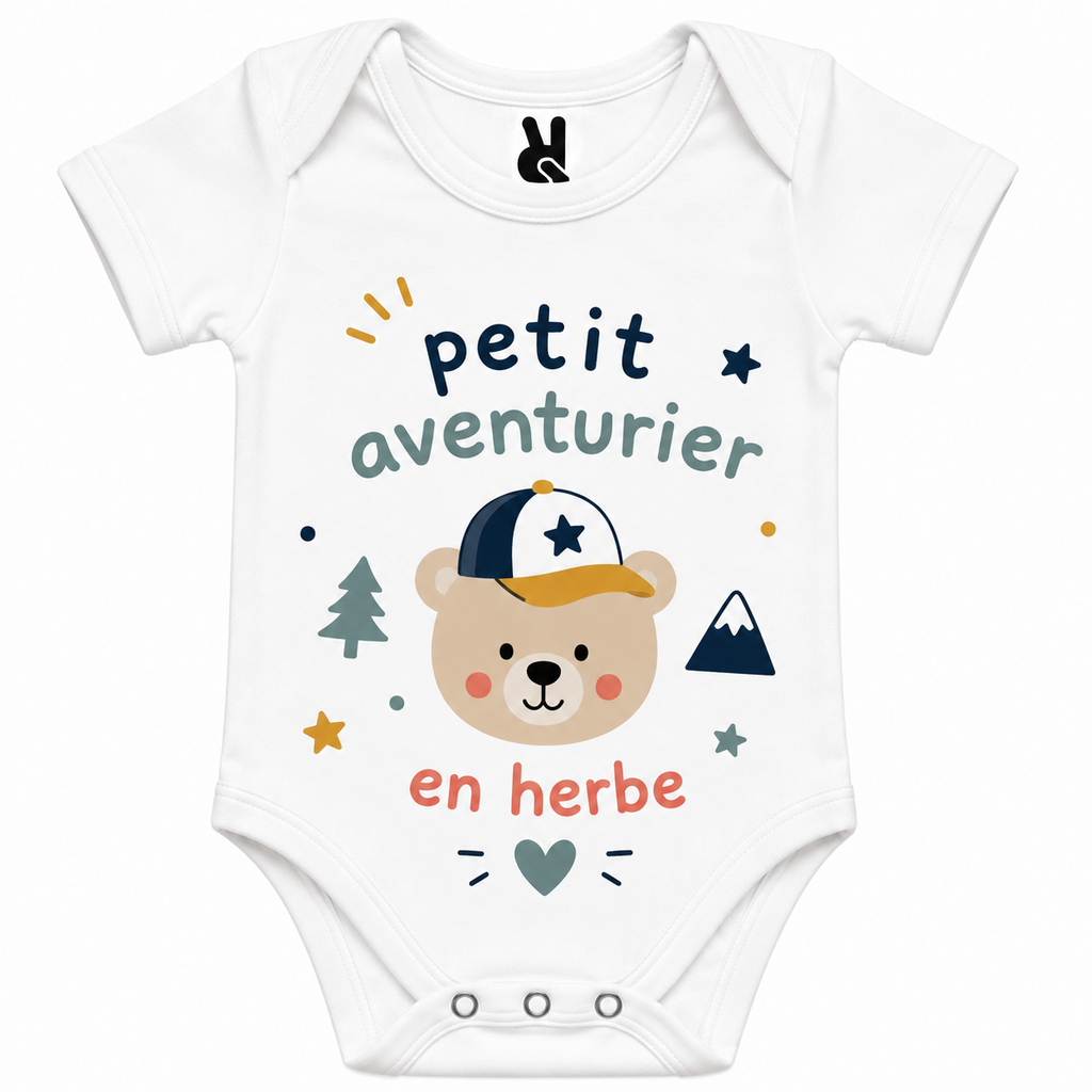 Body bébé Petit Aventurier en Herbe : détail du motif aventurier