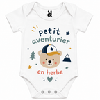 Body bébé Petit Aventurier en Herbe : détail du motif aventurier