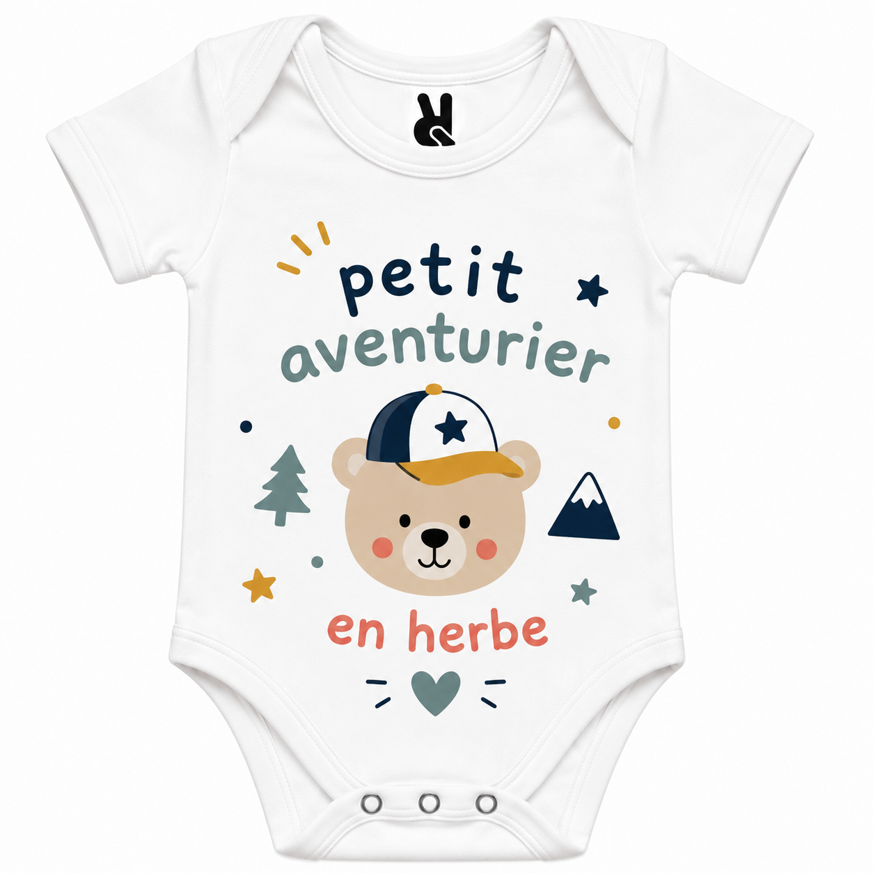Body bébé Petit Aventurier en Herbe : détail du motif aventurier