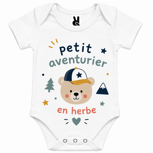 Body bébé Petit Aventurier en Herbe : détail du motif aventurier