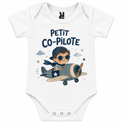Body bébé Petit Co-Pilote : détail du motif Petit Co-Pilote