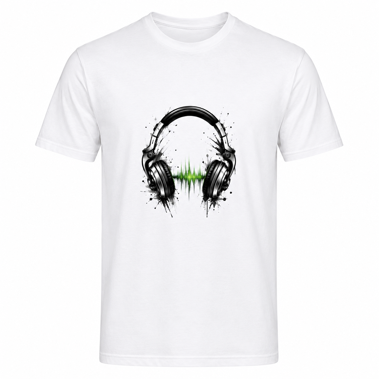 T-shirt homme Casque DJ Onde Sonore : détail du casque DJ et de l'onde sonore